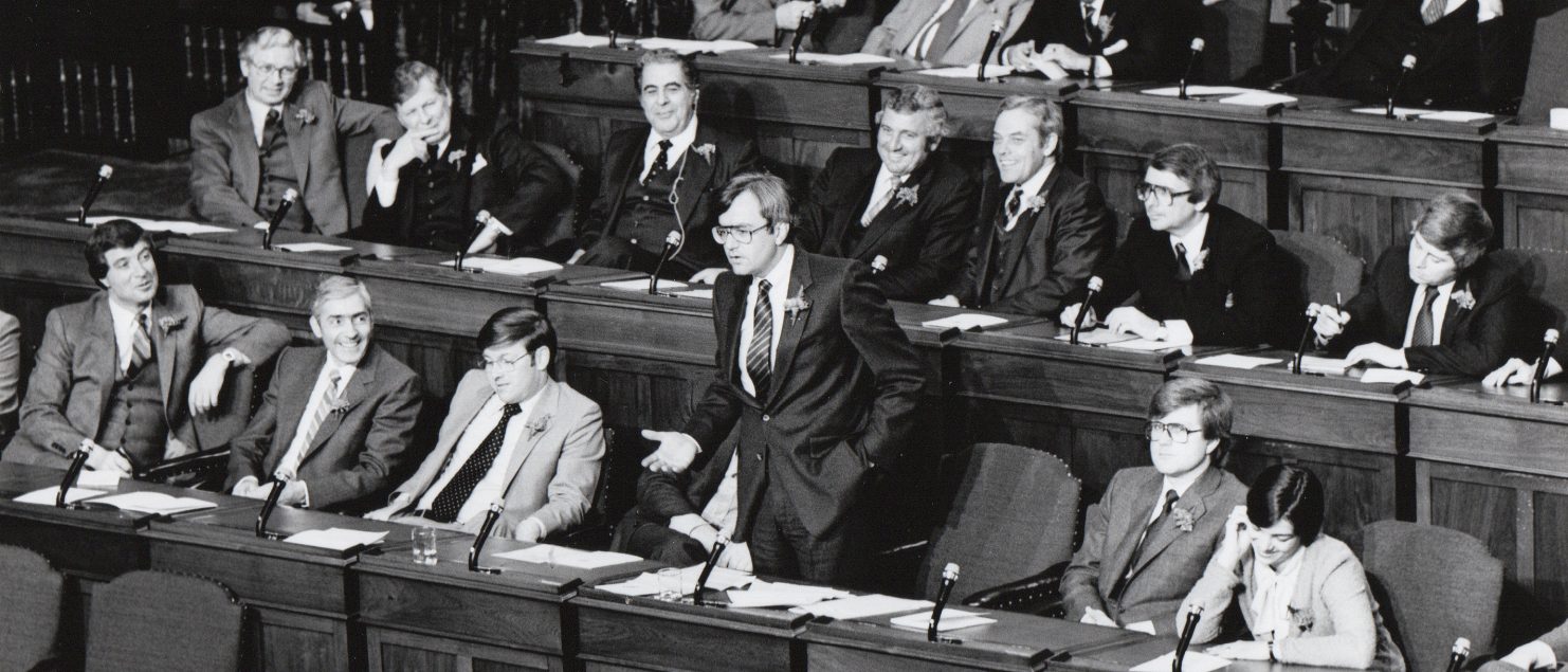 David Peterson and the Liberal benches in Opposition before the 1985 election