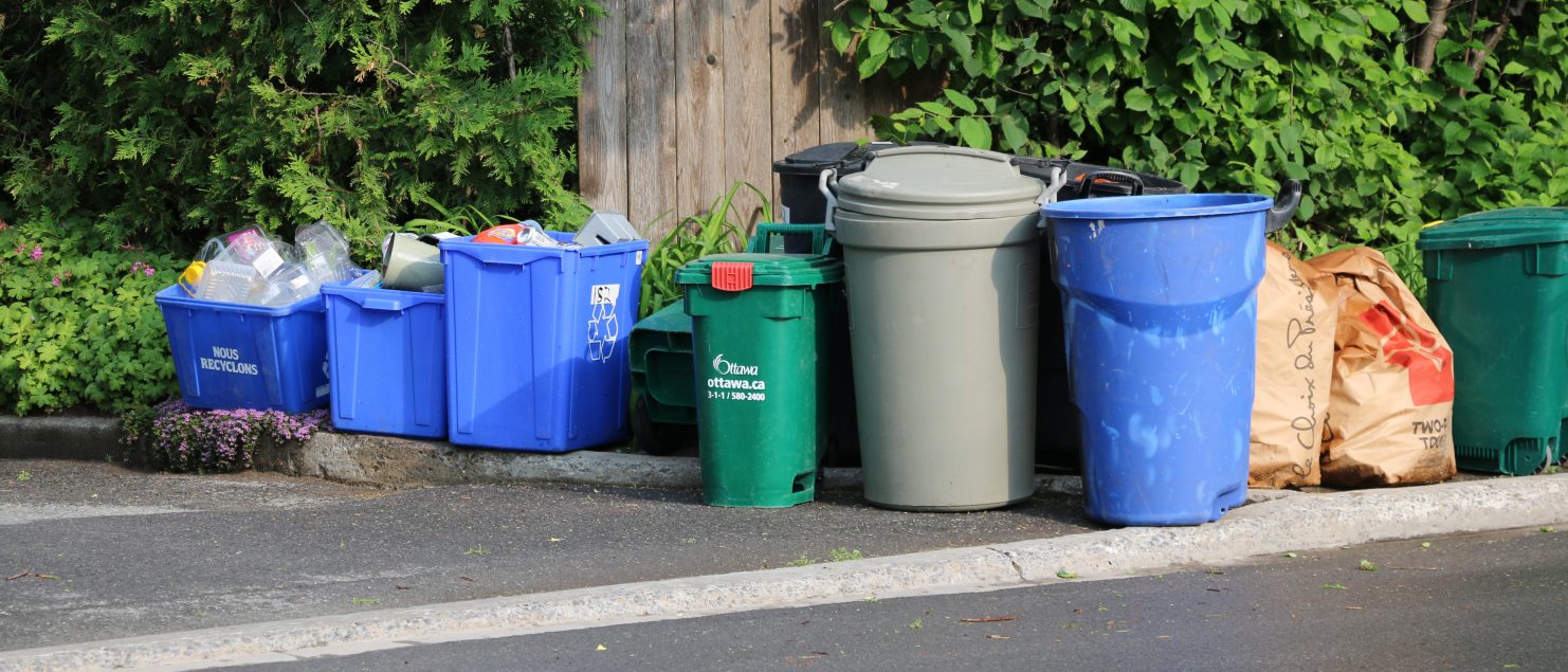 Blue boxes for recycling at the curb